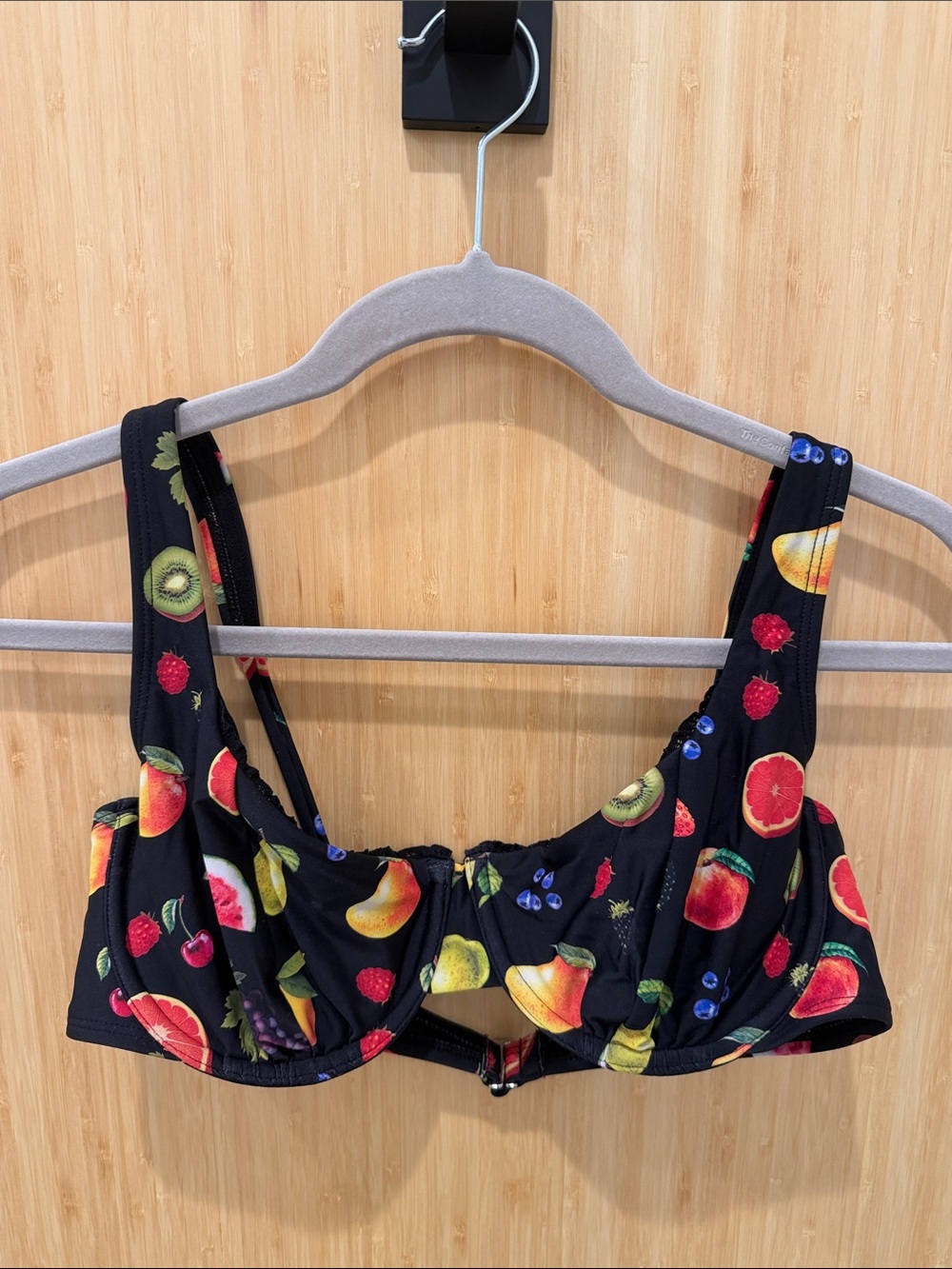 wild fable Black Fruit-Print Bikini Top